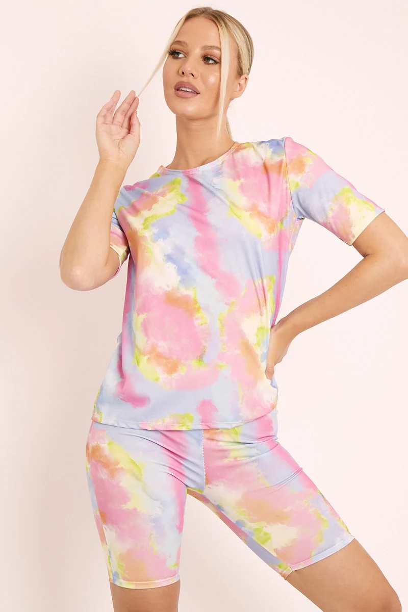 Pink Tie Dye T-shirt and Cycling Shorts Co-ord - Emmalin - Image 4